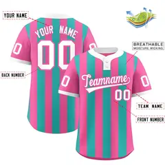 Pink Aqua Stripe Two-Button Softball Jersey 2