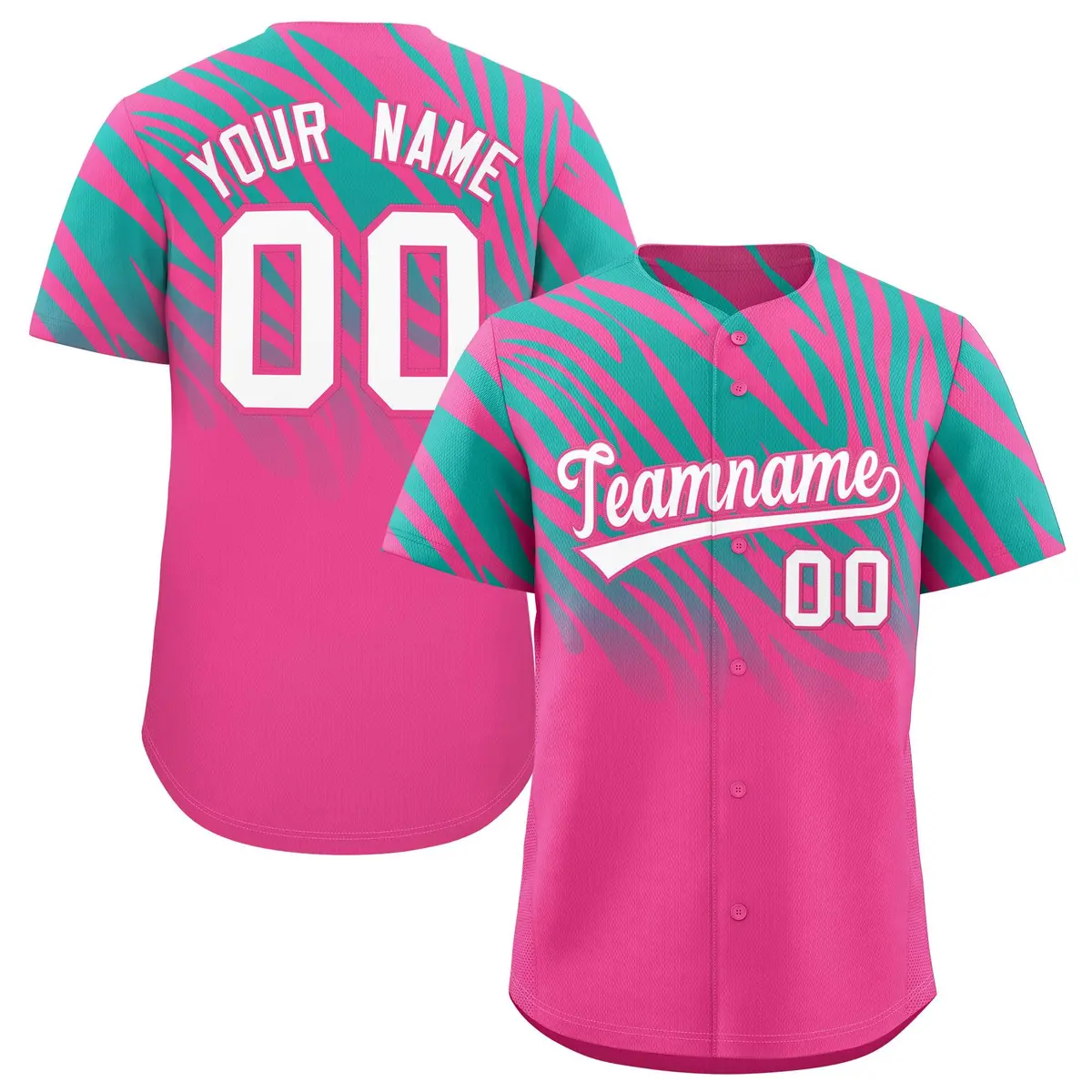 Pink Aqua Tiger Stripe Gradient Animal Print Baseball Jersey
