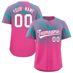 Pink Aqua Tiger Stripe Gradient Animal Print Baseball Jersey 1