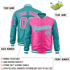 Pink Aqua Two-Tone Varsity Letterman Bomber Jacket 2