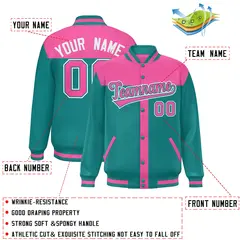 Pink Aqua Varsity Baseball Color Block Bomber Jacket 2