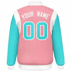 Pink Aqua-White Color Block Varsity Baseball Jacket 4