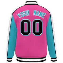 Pink Aqua-White Color Block Varsity Baseball Jacket 4