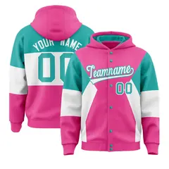 Pink Aqua White Color Block Varsity Letterman Jacket Hoodie 1