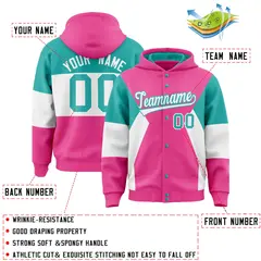 Pink Aqua White Color Block Varsity Letterman Jacket Hoodie 4