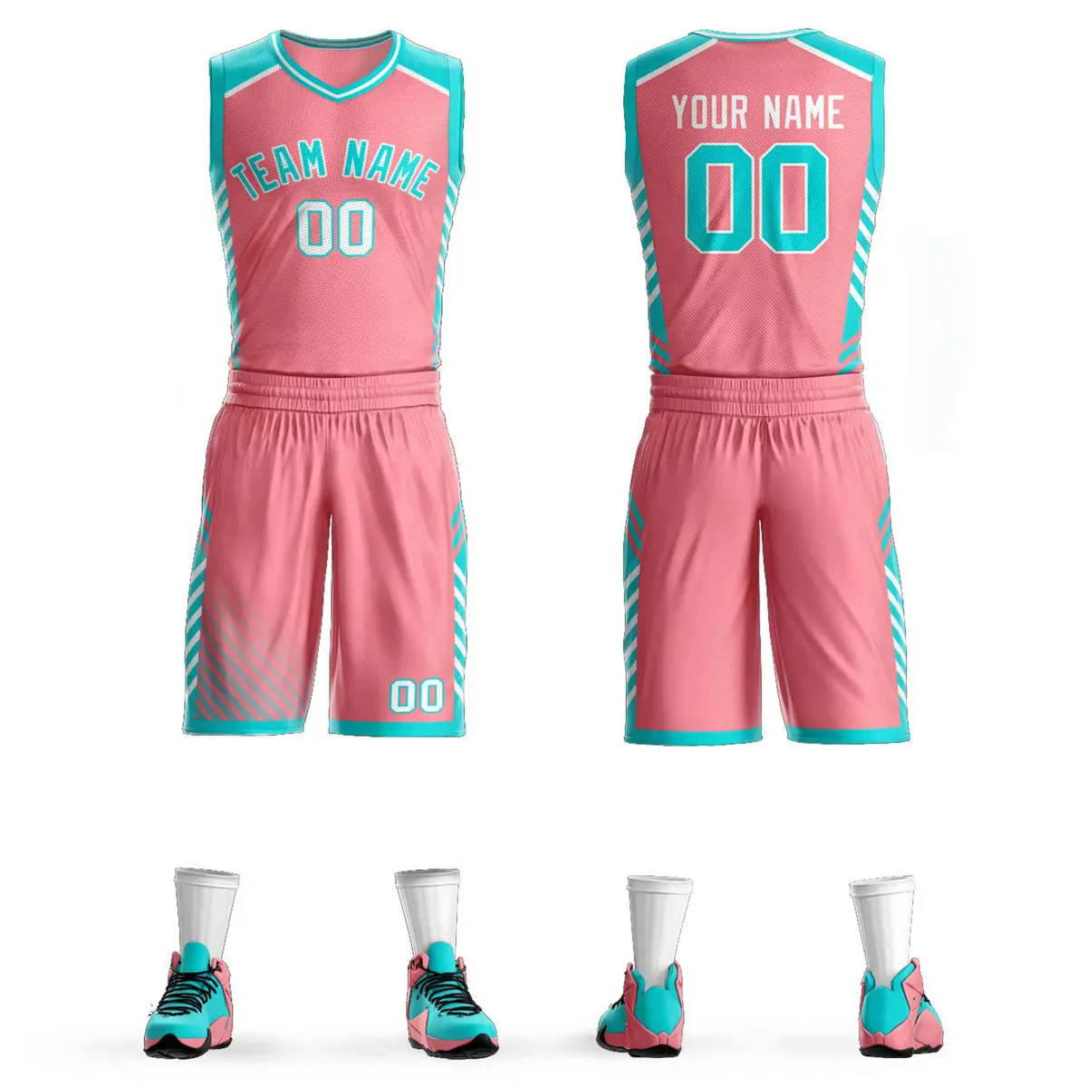 Pink Aqua-White Graffiti Bar Element Basketball Jersey