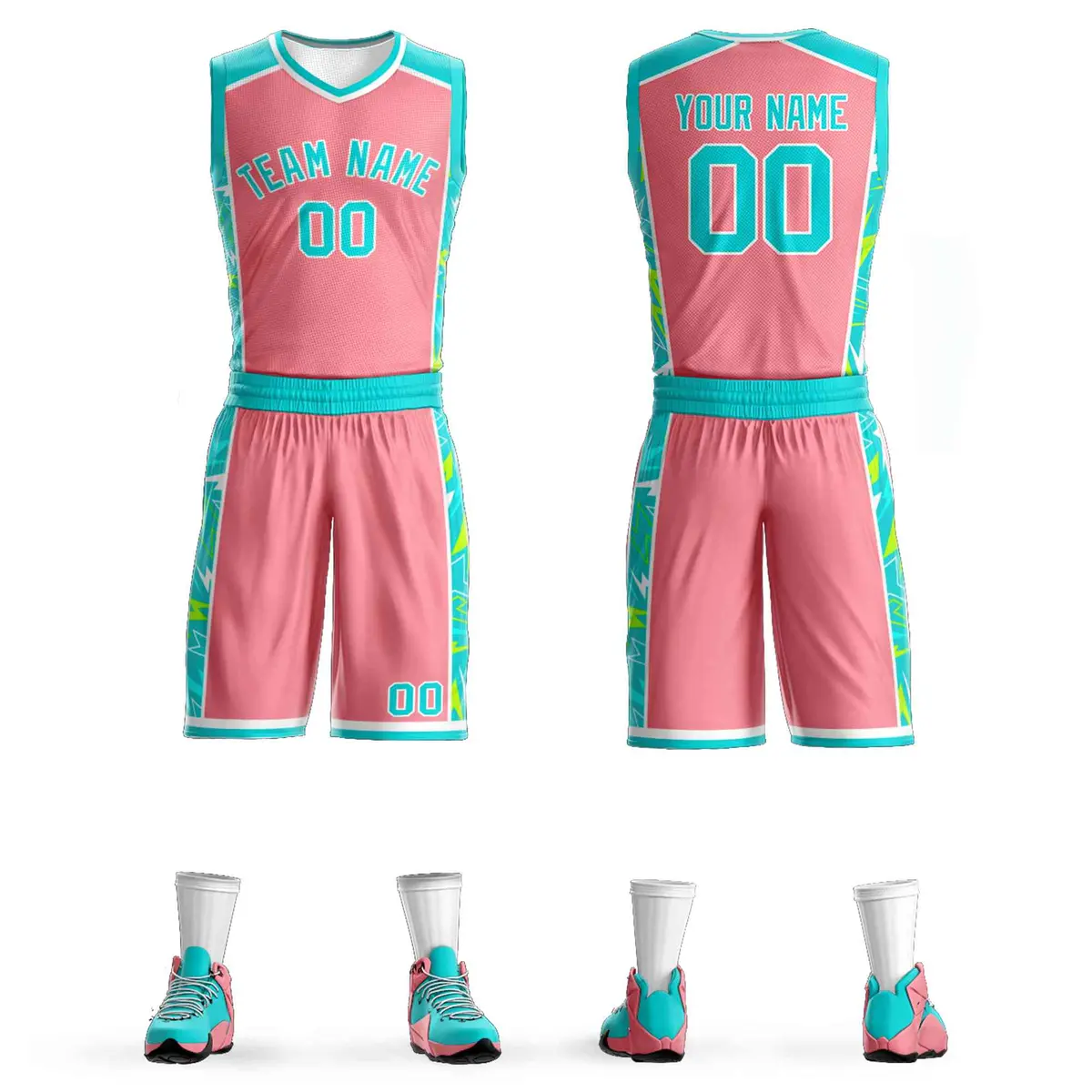 Pink Aqua-White Lightning Graffiti Basketball Jersey