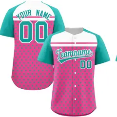 Pink Aqua White Raglan Star Print Baseball Jersey 1