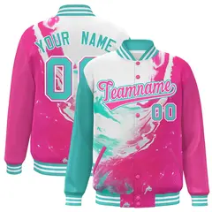Pink Aqua-White Tie Dye Graffiti Varsity Letterman Jacket