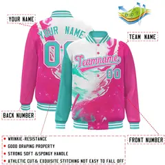 Pink Aqua-White Tie Dye Graffiti Varsity Letterman Jacket 2