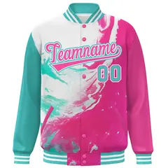 Pink Aqua-White Tie Dye Graffiti Varsity Letterman Jacket 3