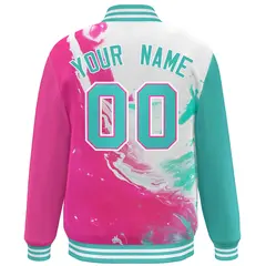 Pink Aqua-White Tie Dye Graffiti Varsity Letterman Jacket 4