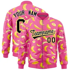 Pink Banana Pattern Varsity Letterman Bomber Jacket