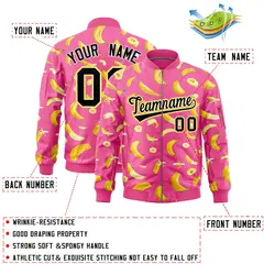 Pink Banana Pattern Varsity Letterman Bomber Jacket 2