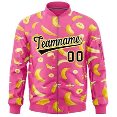 Pink Banana Pattern Varsity Letterman Bomber Jacket 3