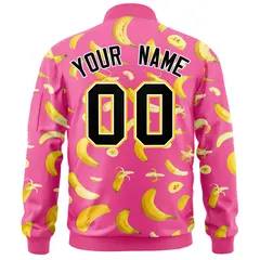 Pink Banana Pattern Varsity Letterman Bomber Jacket 4