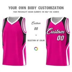 Pink Black and White Color Block Basketball Uniform Jersey 3