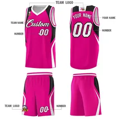 Pink Black and White Color Block Basketball Uniform Jersey 5