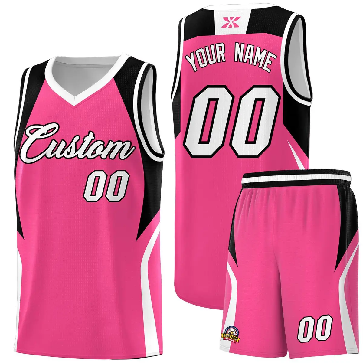 Pink Black and White Color Block Basketball Uniform Jersey
