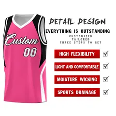 Pink Black and White Color Block Basketball Uniform Jersey 2