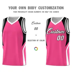 Pink Black and White Color Block Basketball Uniform Jersey 3