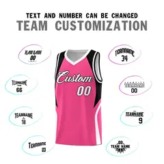 Pink Black and White Color Block Basketball Uniform Jersey 4