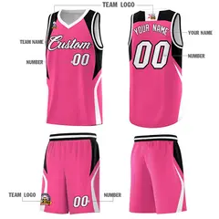 Pink Black and White Color Block Basketball Uniform Jersey 5