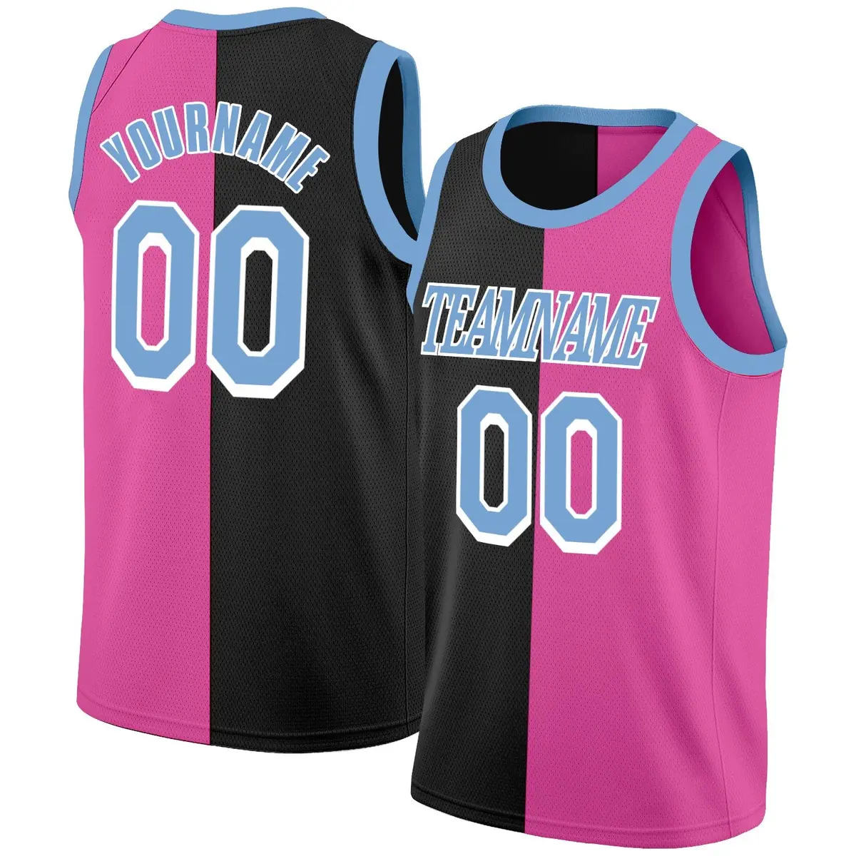Pink Black-Blue Split Fashion Tops Basketball Jersey