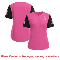 Women's Pink Black Breast Cancer Awareness Pink Ribbon Baseball Jersey 7