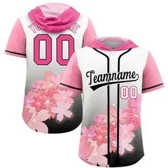 Pink Black Cherry Blossoms Raglan Hooded Baseball Jersey 1