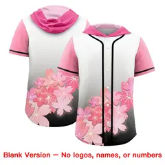 Pink Black Cherry Blossoms Raglan Hooded Baseball Jersey 7