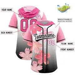 Pink Black Cherry Blossoms Raglan Hooded Baseball Jersey 2