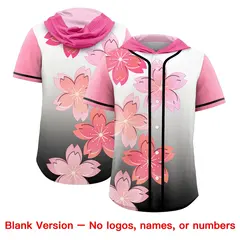 Pink Black Cherry Blossoms Raglan Hooded Baseball Jersey 7