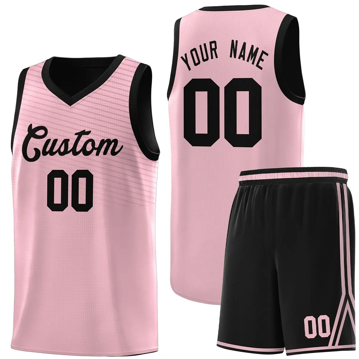 Pink Black Chest Slash Pattern Basketball Jersey
