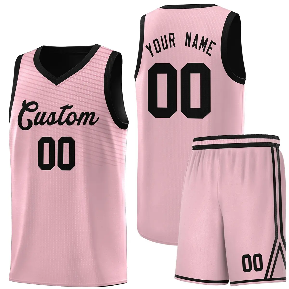 Pink Black Chest Slash Pattern Basketball Jersey