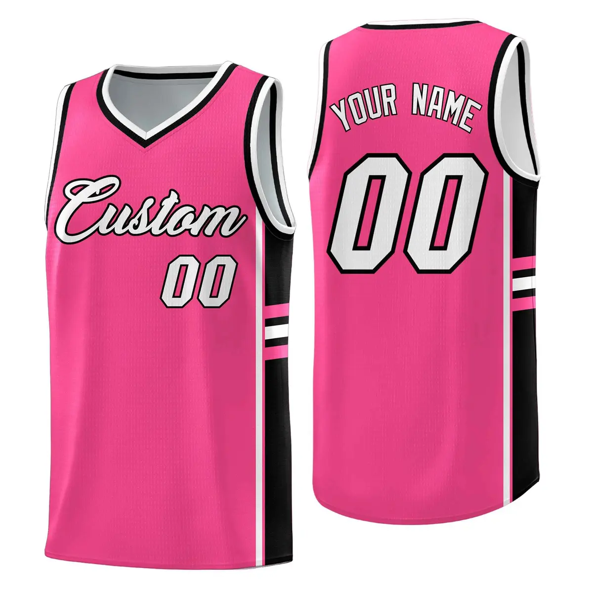 Pink Black Classic Color Block Varsity Basketball Jersey