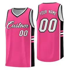Pink Black Classic Color Block Varsity Basketball Jersey 1