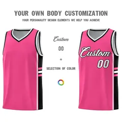 Pink Black Classic Color Block Varsity Basketball Jersey 3