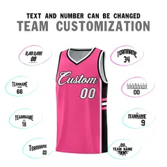 Pink Black Classic Color Block Varsity Basketball Jersey 4