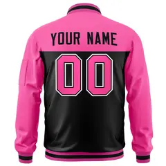 Pink Black Color Block Full-Zip Varsity Letterman Bomber Jacket 4