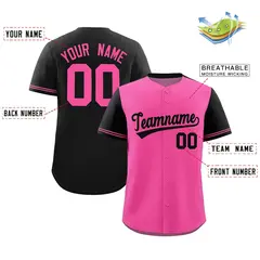 Pink Black Color Block Raglan Sleeves Baseball Jersey 2