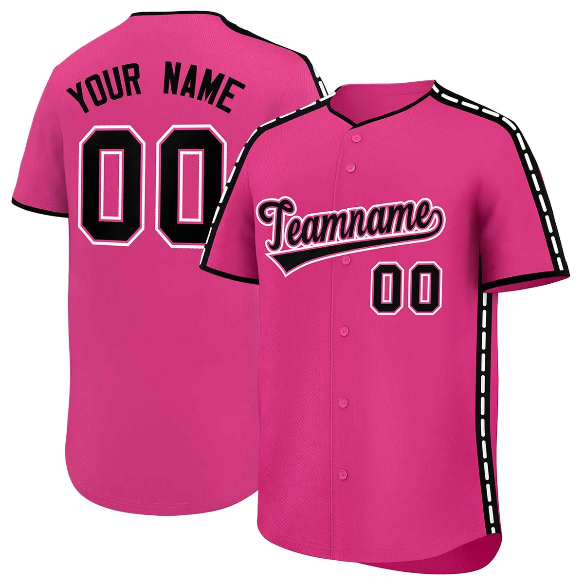 Pink Black Color Block Side Dotted Line Baseball Jersey