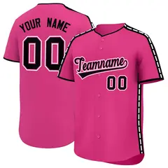 Pink Black Color Block Side Dotted Line Baseball Jersey 1