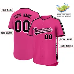 Pink Black Color Block Side Dotted Line Baseball Jersey 2