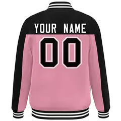 Pink Black Color Block Varsity Full-Snap Bomber Jacket 4
