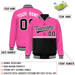 Pink Black Color Block Varsity Letterman Jacket 2