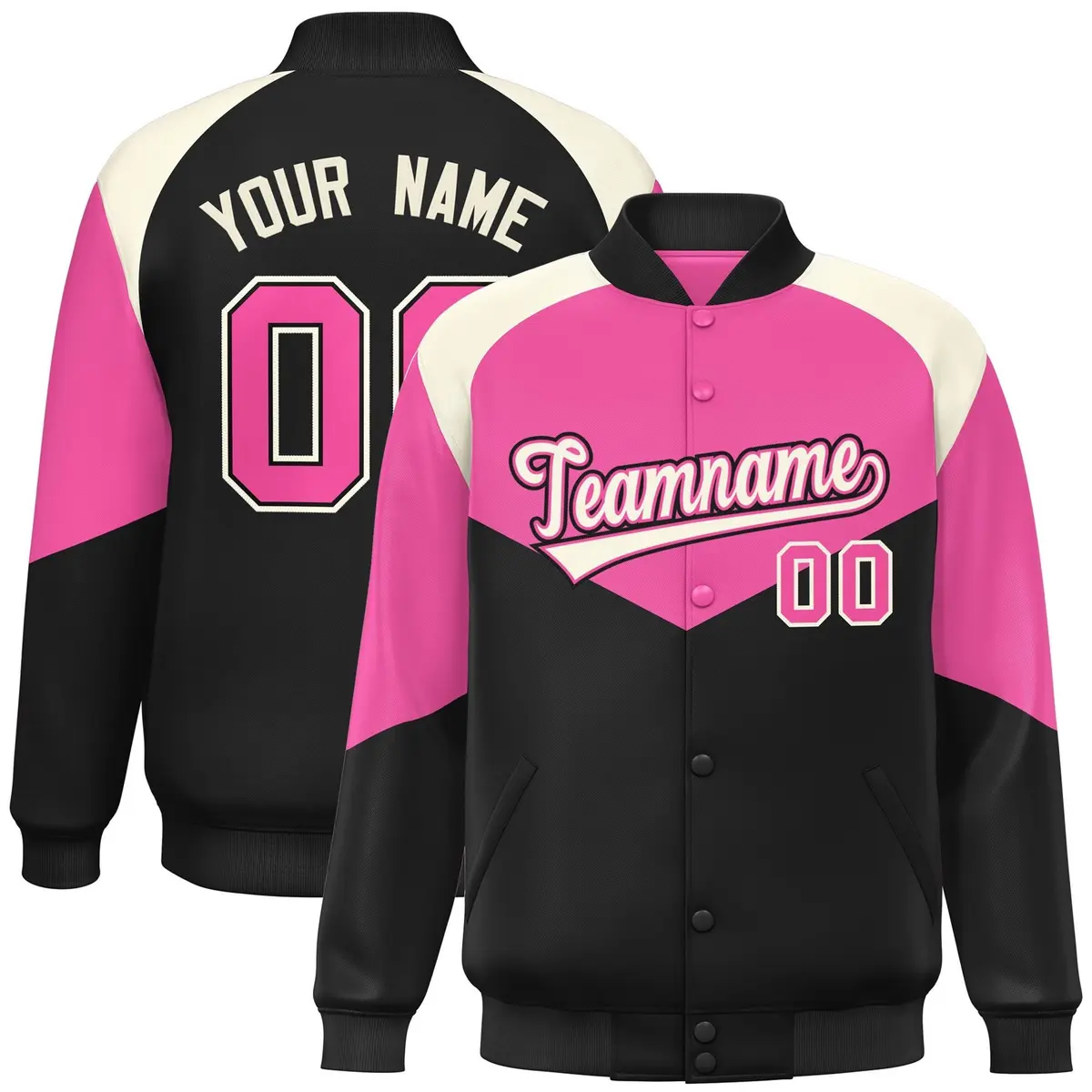 Pink Black Color Block Varsity Letterman Jacket