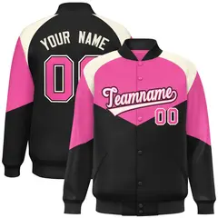 Pink Black Color Block Varsity Letterman Jacket