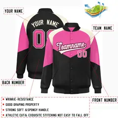 Pink Black Color Block Varsity Letterman Jacket 2