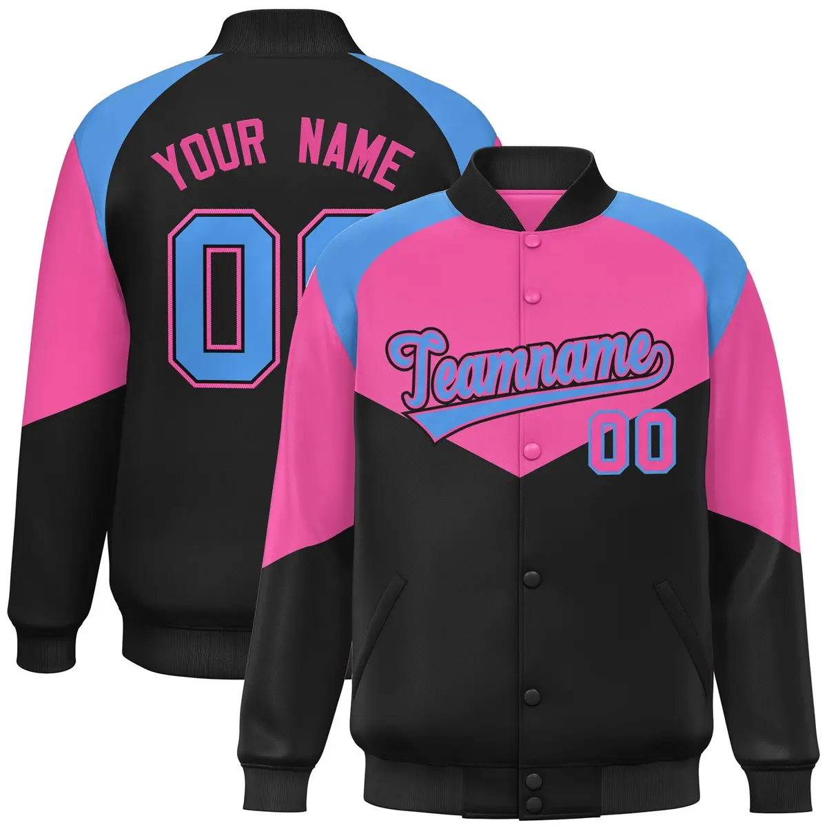 Pink Black Color Block Varsity Letterman Jacket